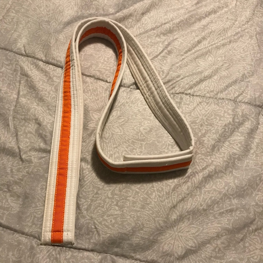 Kids Karate Belt White With Orange Stripe Adjustable